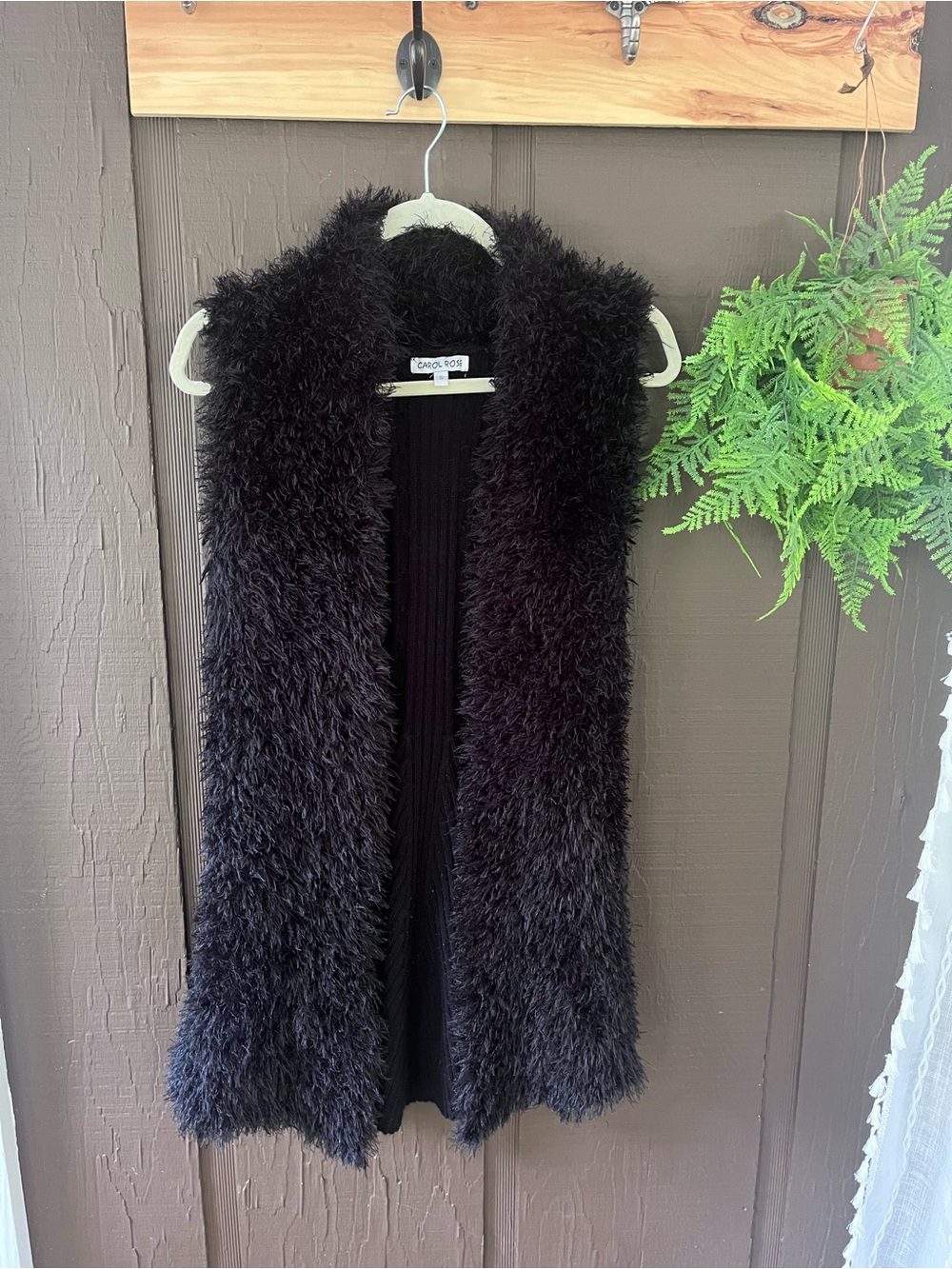 Carol Rose Black Shag Faux-Fur Sleeveless Vest